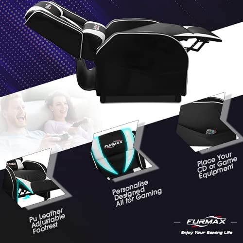 Furmax Gaming Recliner Chair Racing Style Single Ergonomic Lounge Sofa PU Leather Reclining Home Theater Seat for Living Room (Blue)