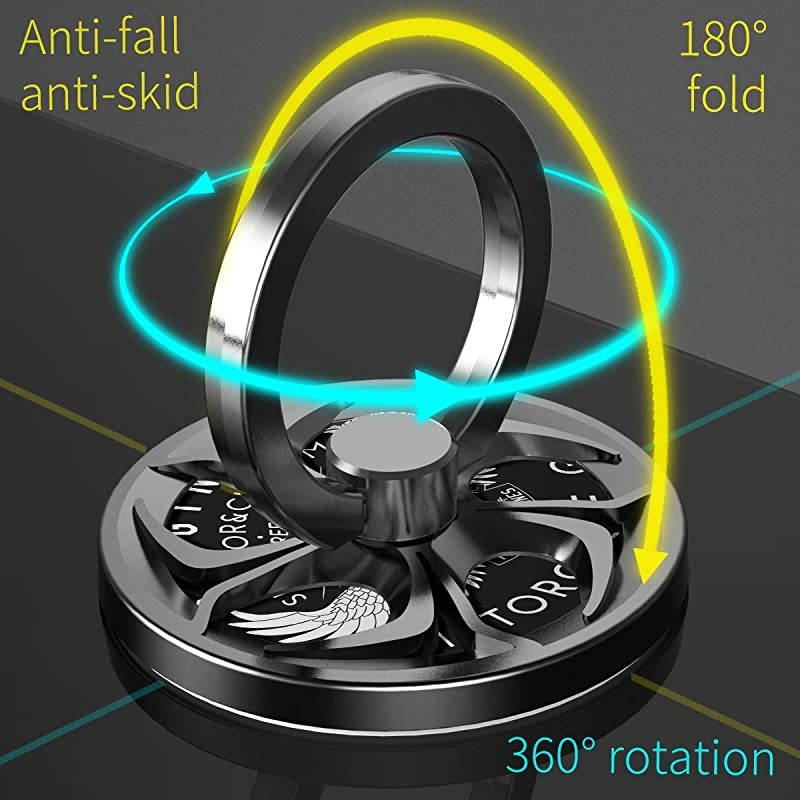 AntiAnxiety Finger Ring Stand  360&deg; Rotation Spinner Mobile Cell Phone Ring Stand Holder with Grip Kickstand Universal WashableReusable for iPhoneiPadSamsung NoteTablets etc Black