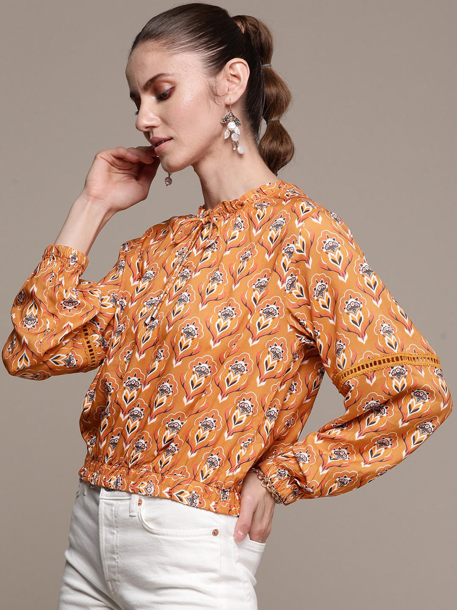 Label Ritu Kumar Light Brown Printed Top