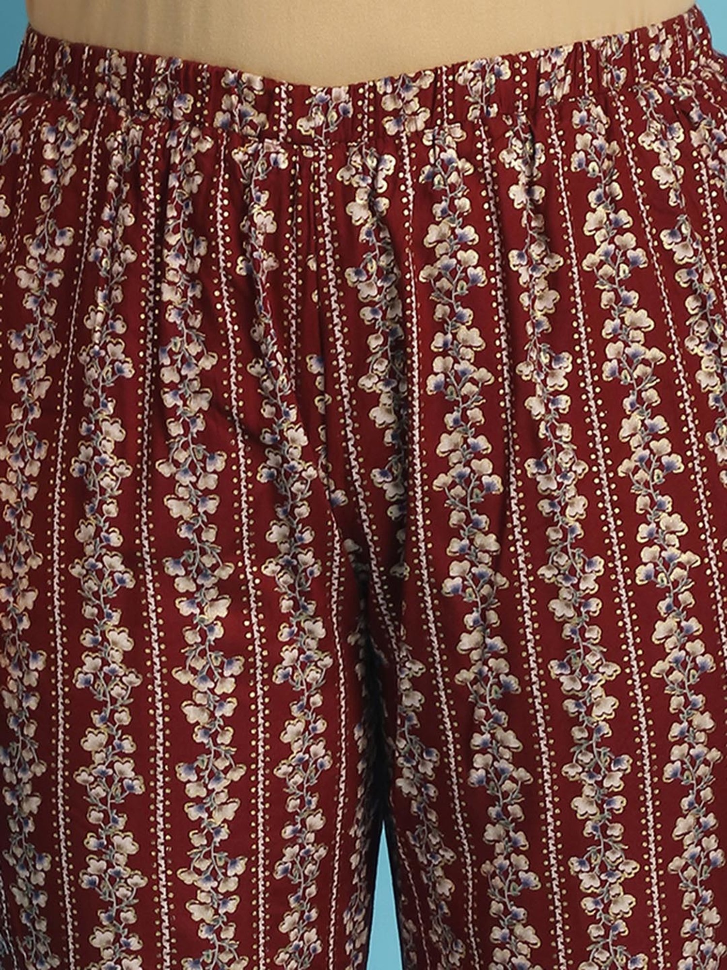 theRebelinme Maroon Floral Print High Rise Capris