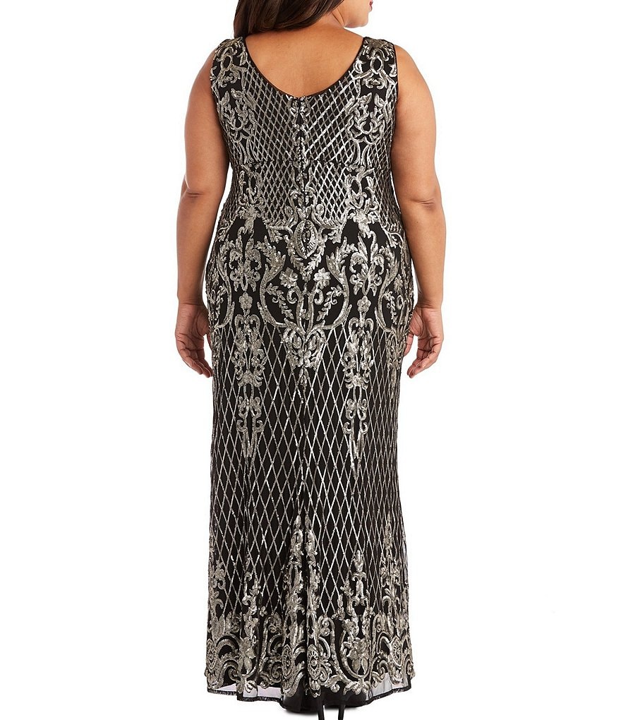 R & M Richards Plus Size Embroidered Sequin V-Neck Sleeveless Gown