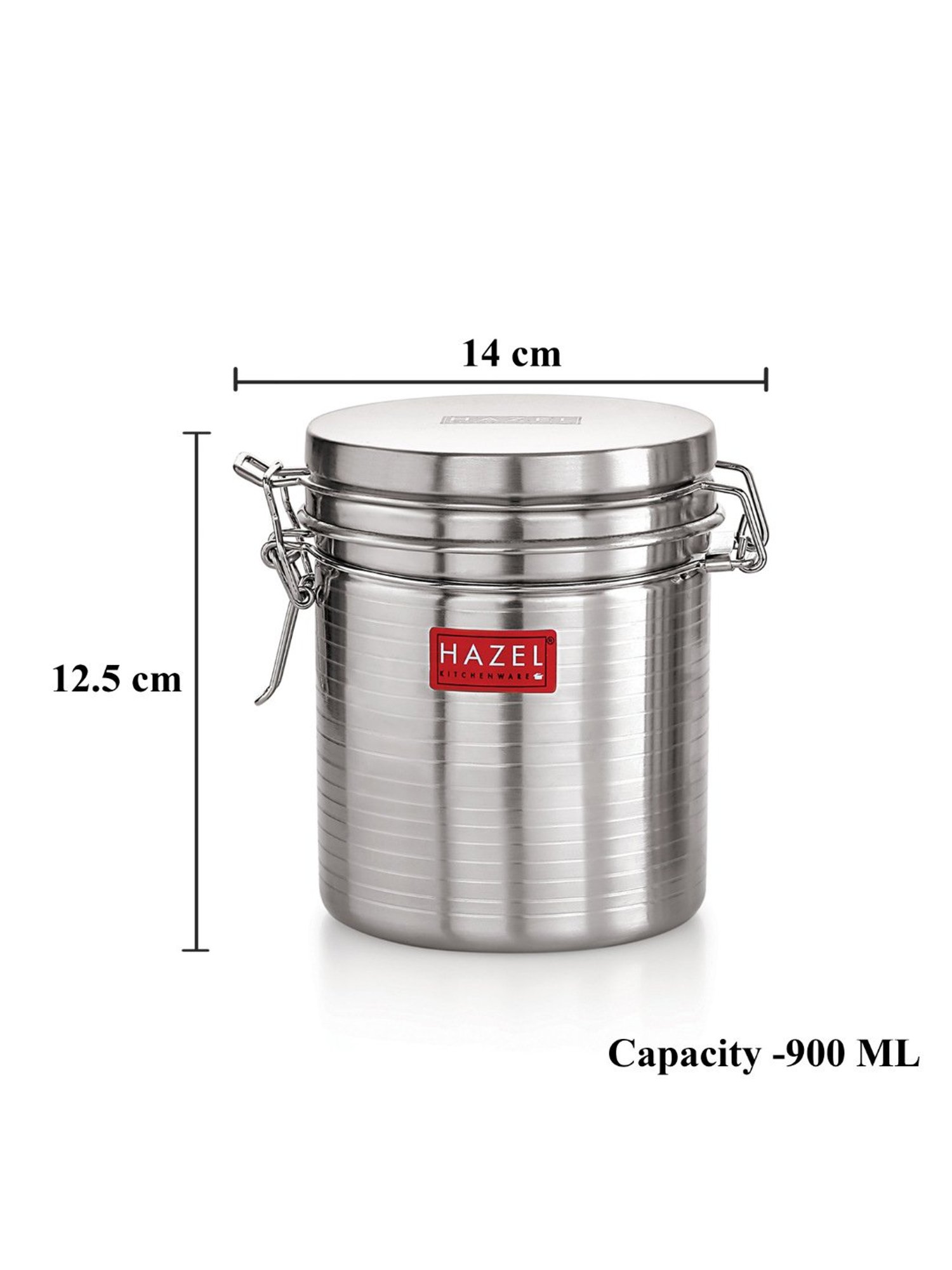 HAZEL Silver Stainless Steel Container with Clip Lock (0.9L)