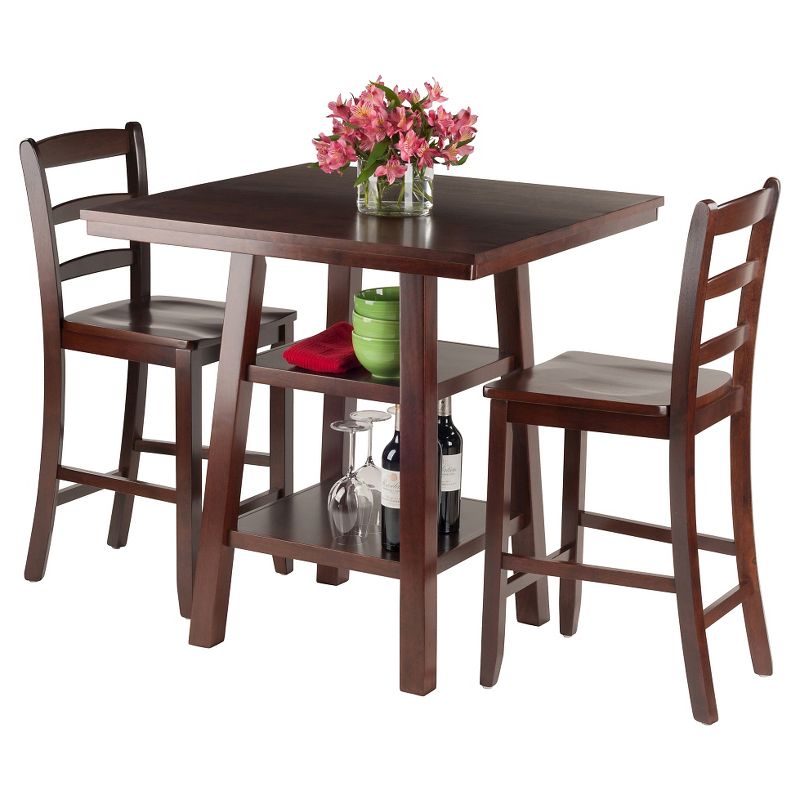 3pc Orlando with 2 Shelves Counter Height Dining Set Wood/Walnut - Winsome