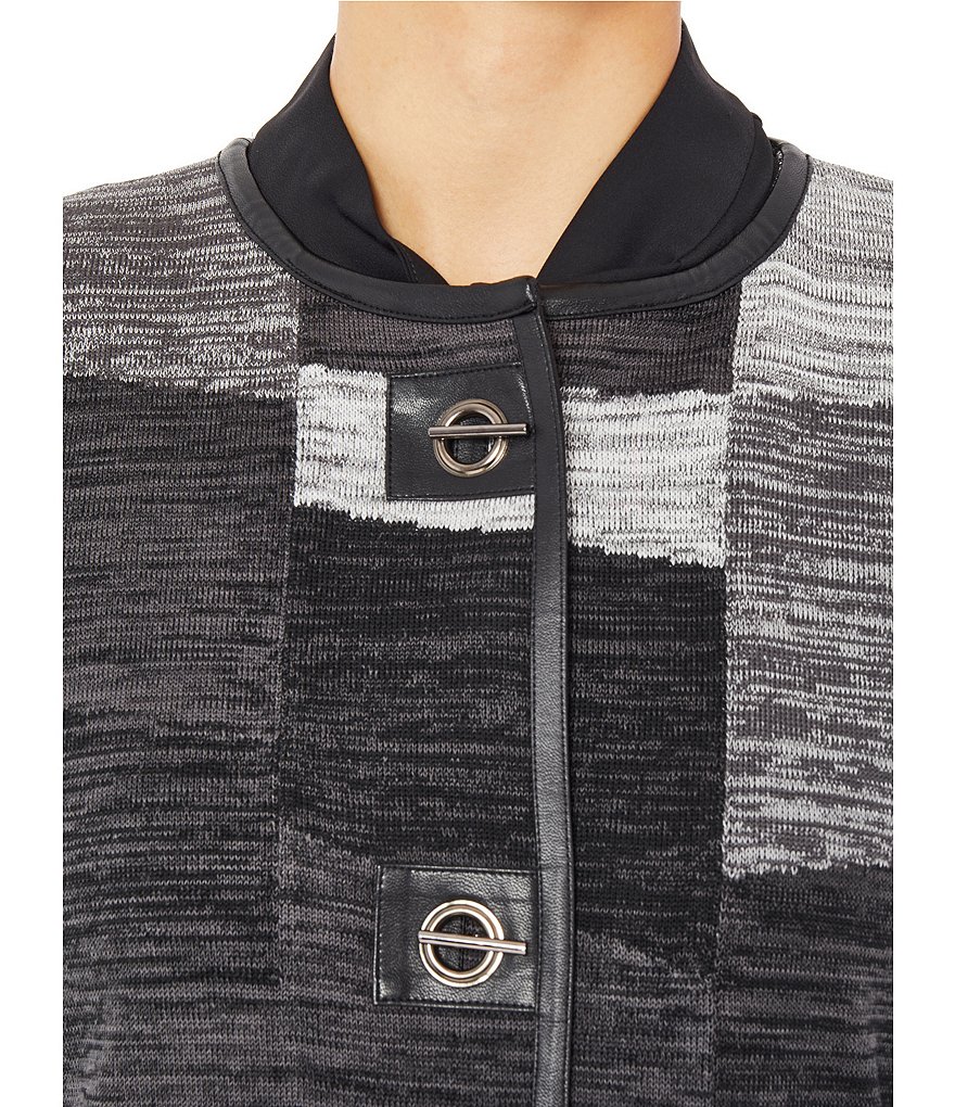 Ming Wang Melange Colorblock Knit Toggle Closure Round Jewel Neck 3/4 Sleeve Jacket