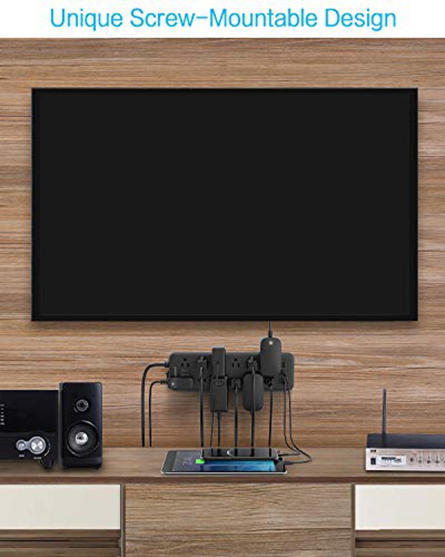 Power Strip, TESSAN Surge Protector Flat Plug 12 AC Widely Spaced Outlets with 3 USB Charging Ports,1875W 15A, 1700 Joules, Wall Mount, 5 Feet Extension Cord, for Home Office Computer TV, Black