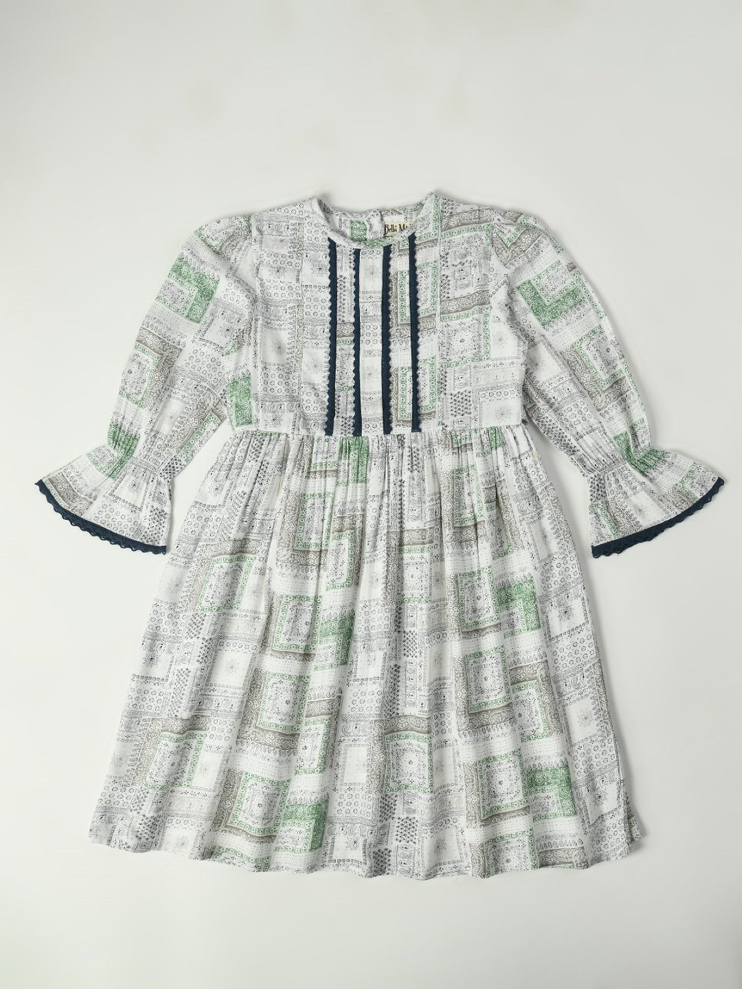 Bella Moda Kids Off White & Grey Printed Fit & Flare Dress