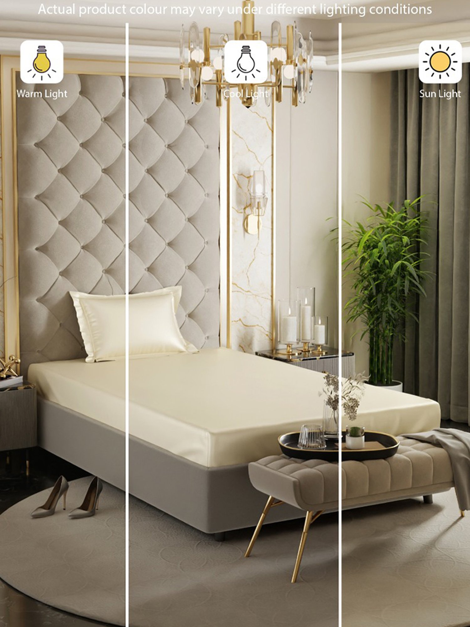 Stoa Paris Ivory Polyester 300 TC Date Night Single Fitted Bedsheet With Pillow Cover