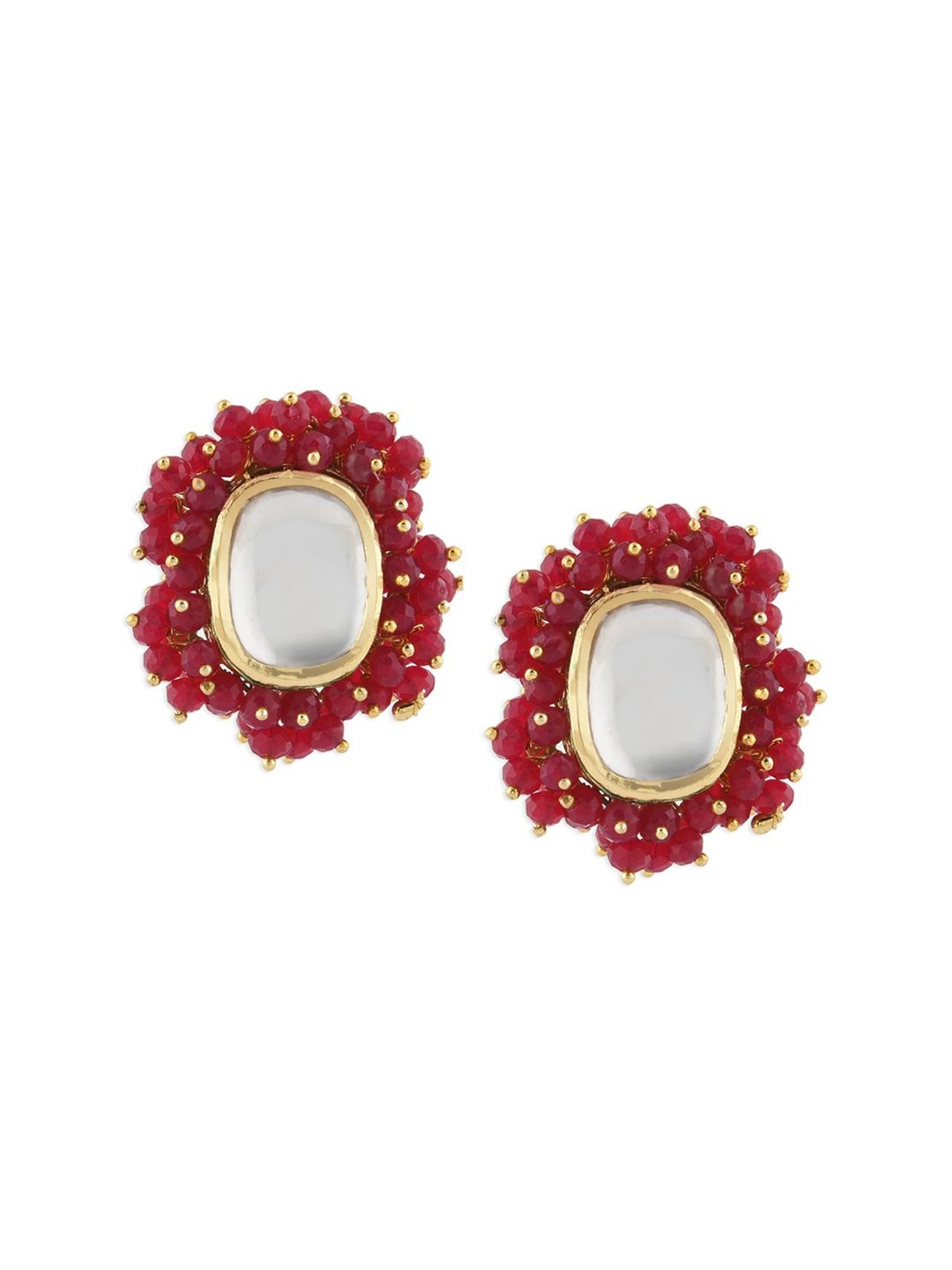 Zaveri Pearls Rani Pink Crystal Beads Clustered Kundan Studs Earring-ZPFK15225