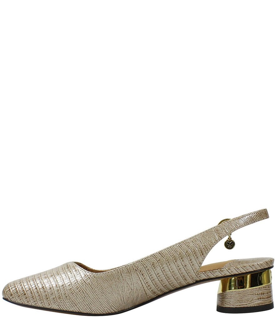 J. Renee Taveta Lizard Embossed Slingback Block Heel Pumps