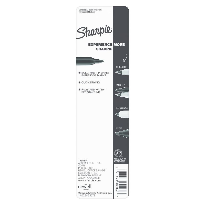 Sharpie Fine Tip Permanent Markers, Black, 2ct