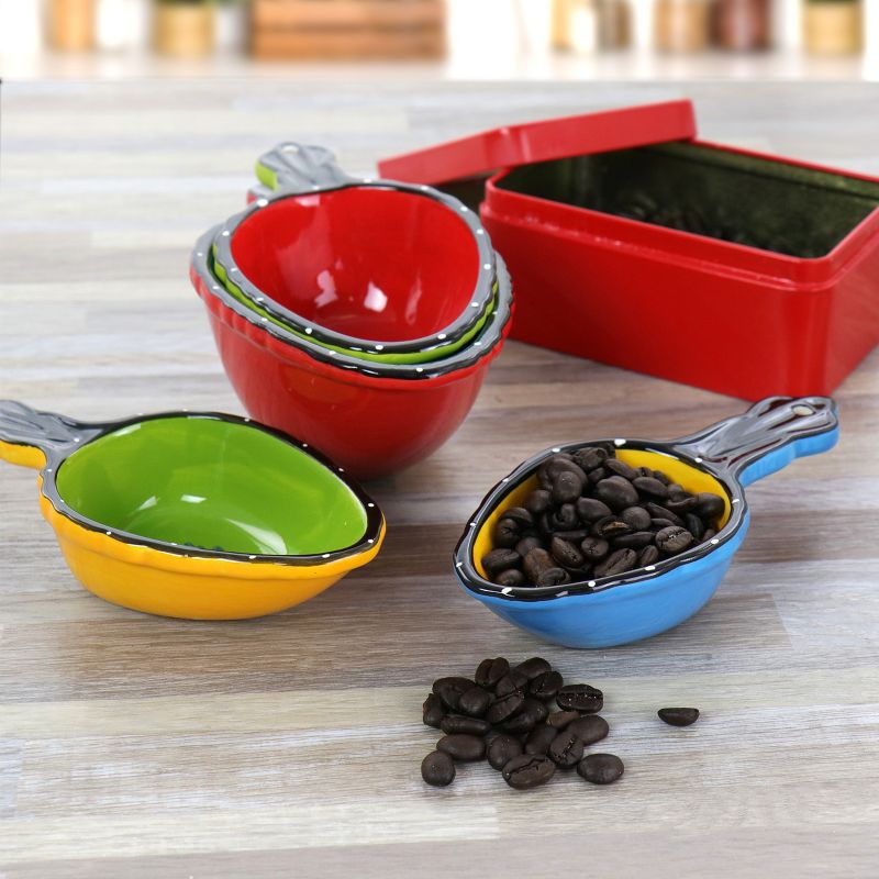 Gibson Elite Pueblo Springs 4 Piece Hand Painted Ceramic Measuring Scoop Set in Assorted Colors
