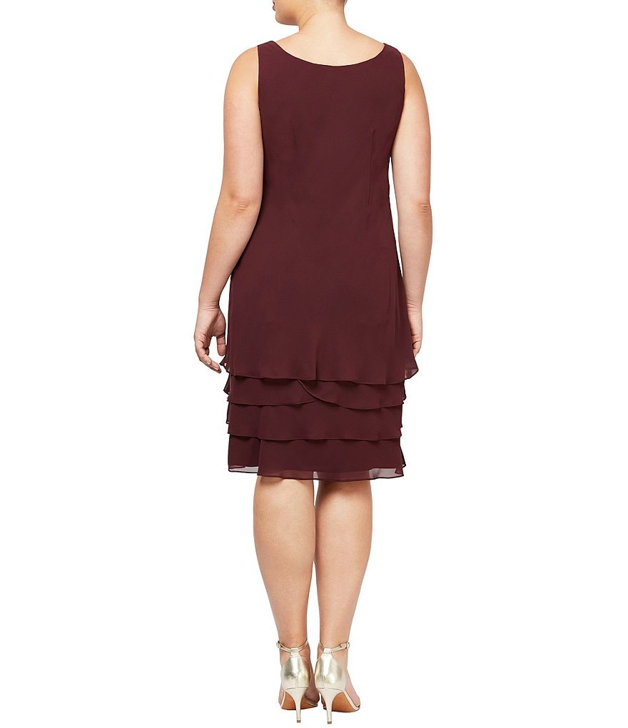 Ignite Evenings Plus Size Scoop Neck Long Sleeve Sequin Trim Tiered 2-Piece Jacket Dress