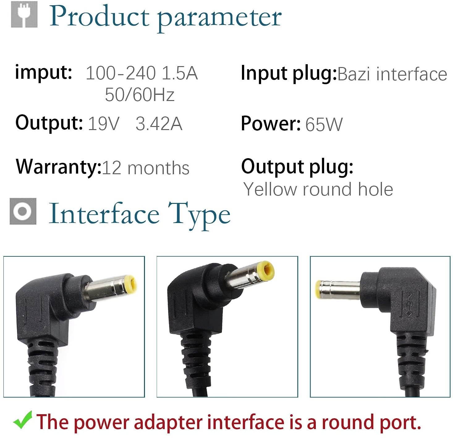 65W 19V 3.42A AC Adapter Laptop Charger Replacement for Toshiba PA3714U-1ACA PA3822U-1ACA PA3917U-1ACA Satellite C55 C55D C55T C655 C655D C675 C855 C855D L55 L655 L675 L745 L755 L775D Supply Cord