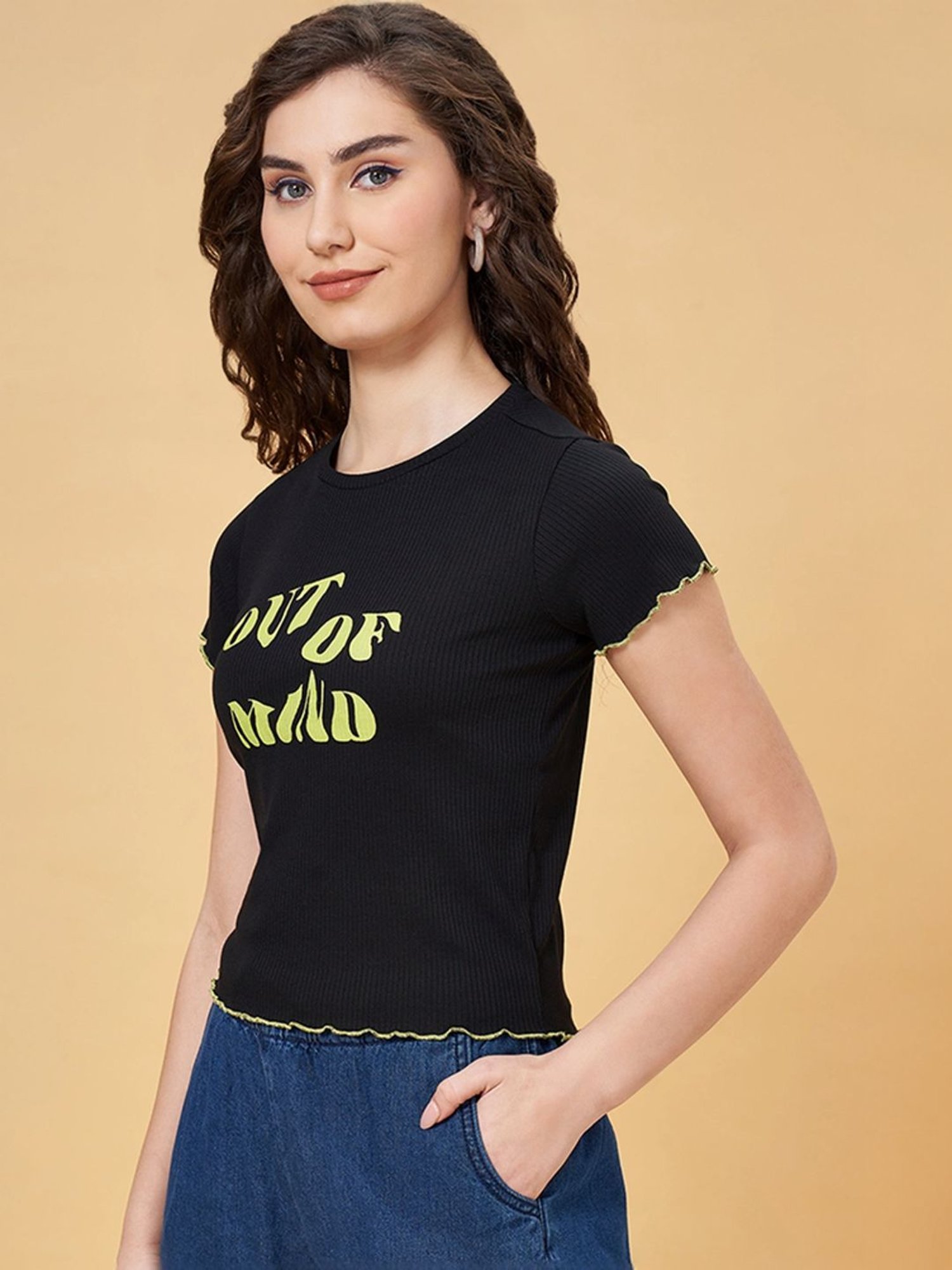 People by Pantaloons Black Printed T-Shirt