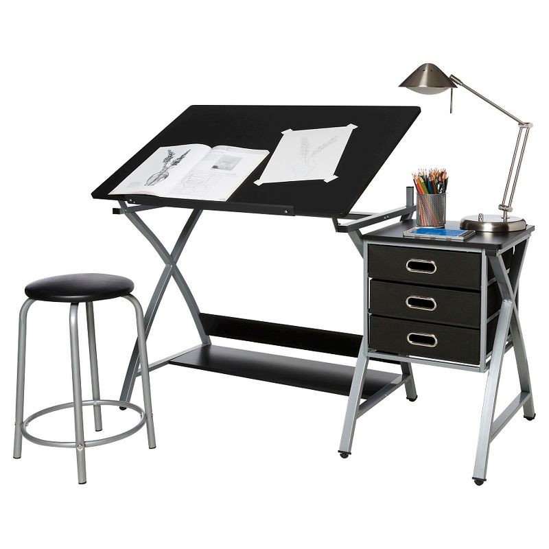 OneSpace 50-CS03 Craft Station with Stool in Black and Silver
