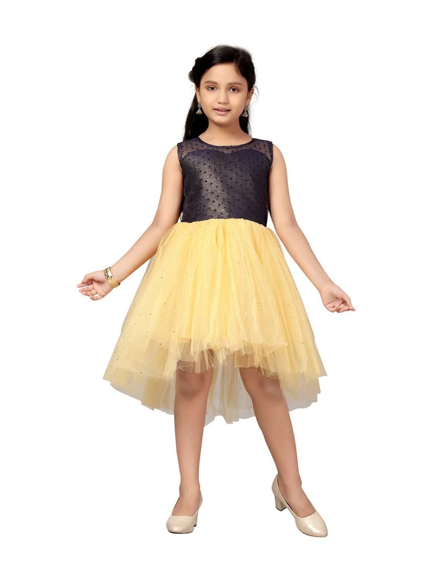 Aarika Kids Navy & Yellow Textured Pattern Dress