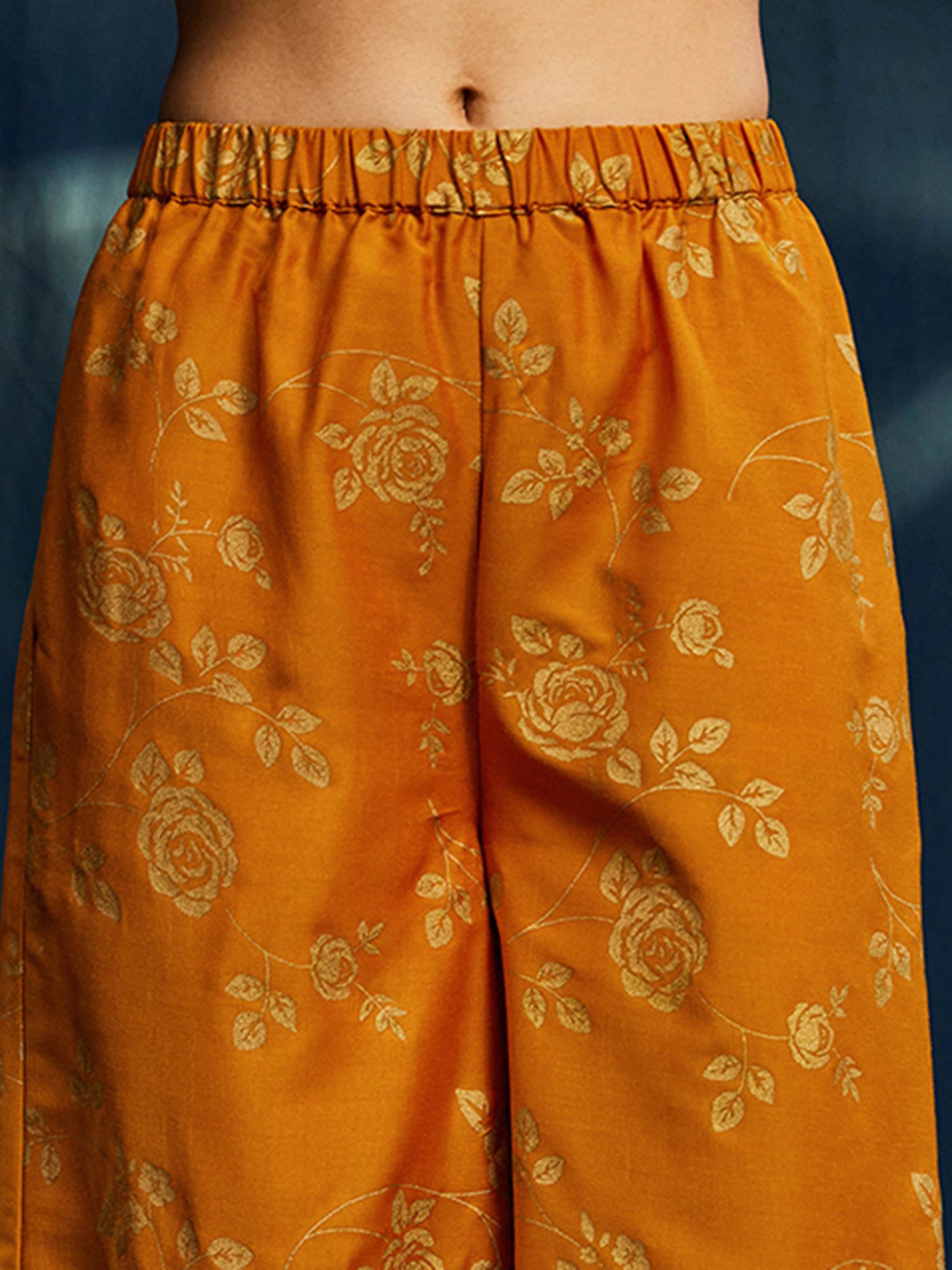 Pink Fort Yellow Floral Print Wrap Top With Pants