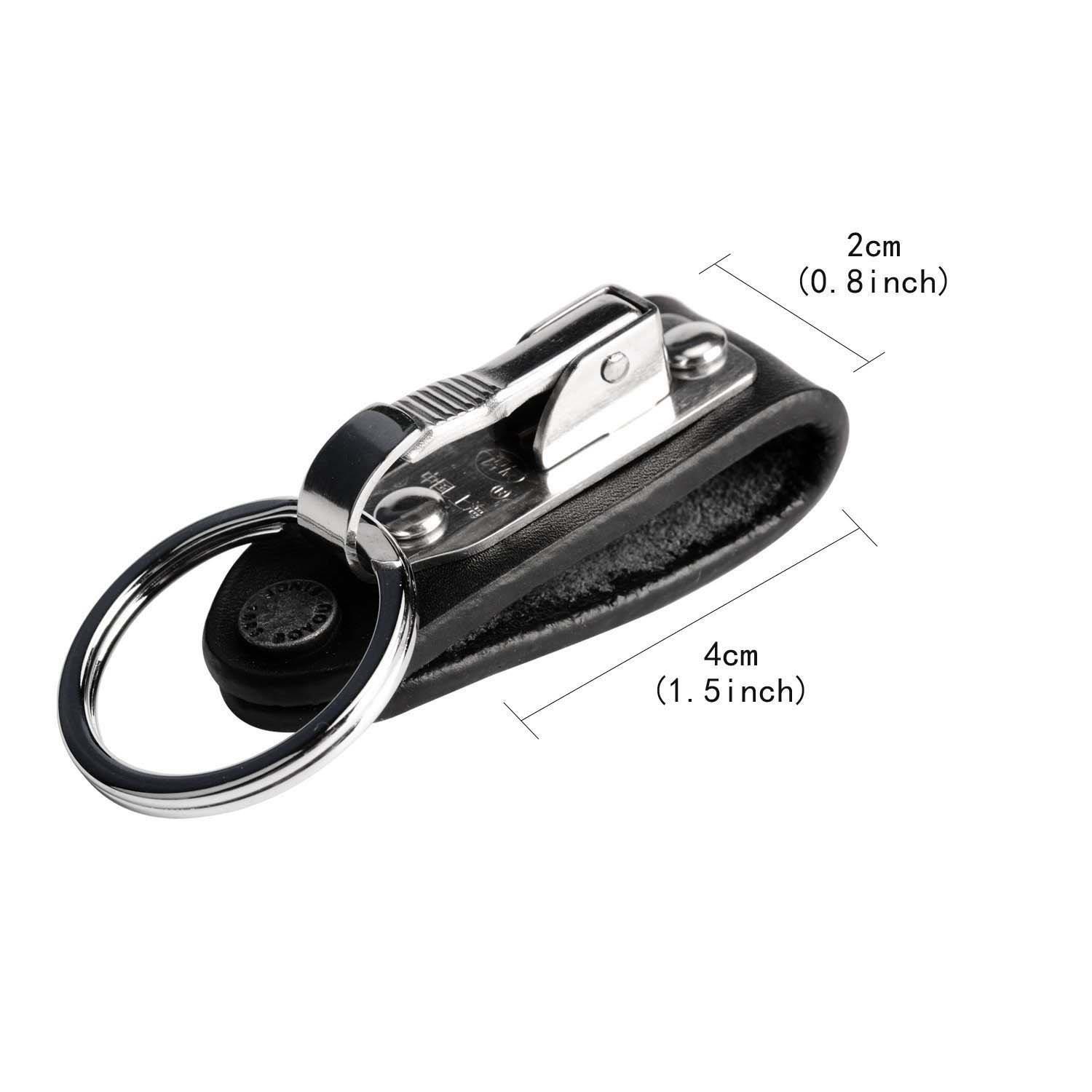 Saim Stainless Steel Keyring Design Faux Leather Belt Loop Key Chain 1 Pcs