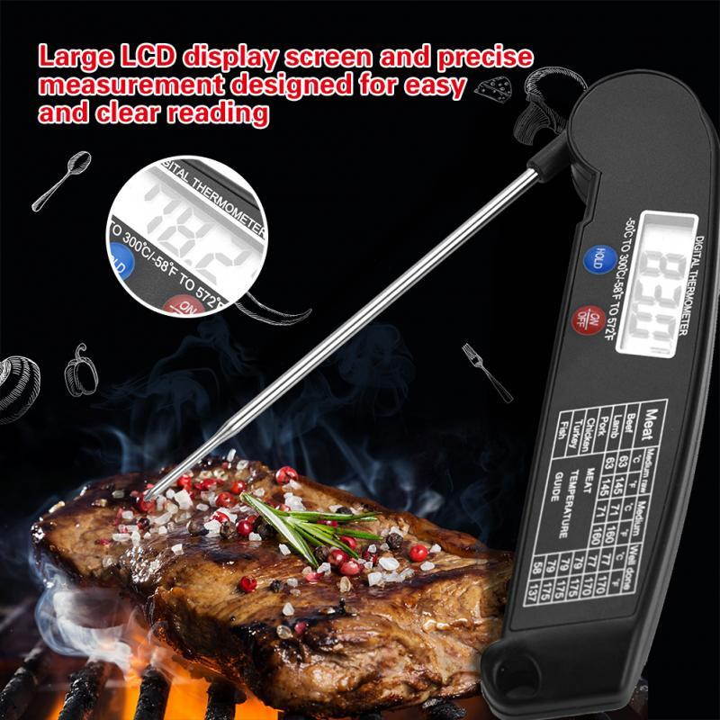 LCD Digital Food Thermometer with Foldable Probe Kitchen Cooking BBQ Grill Temp Food Thermometer