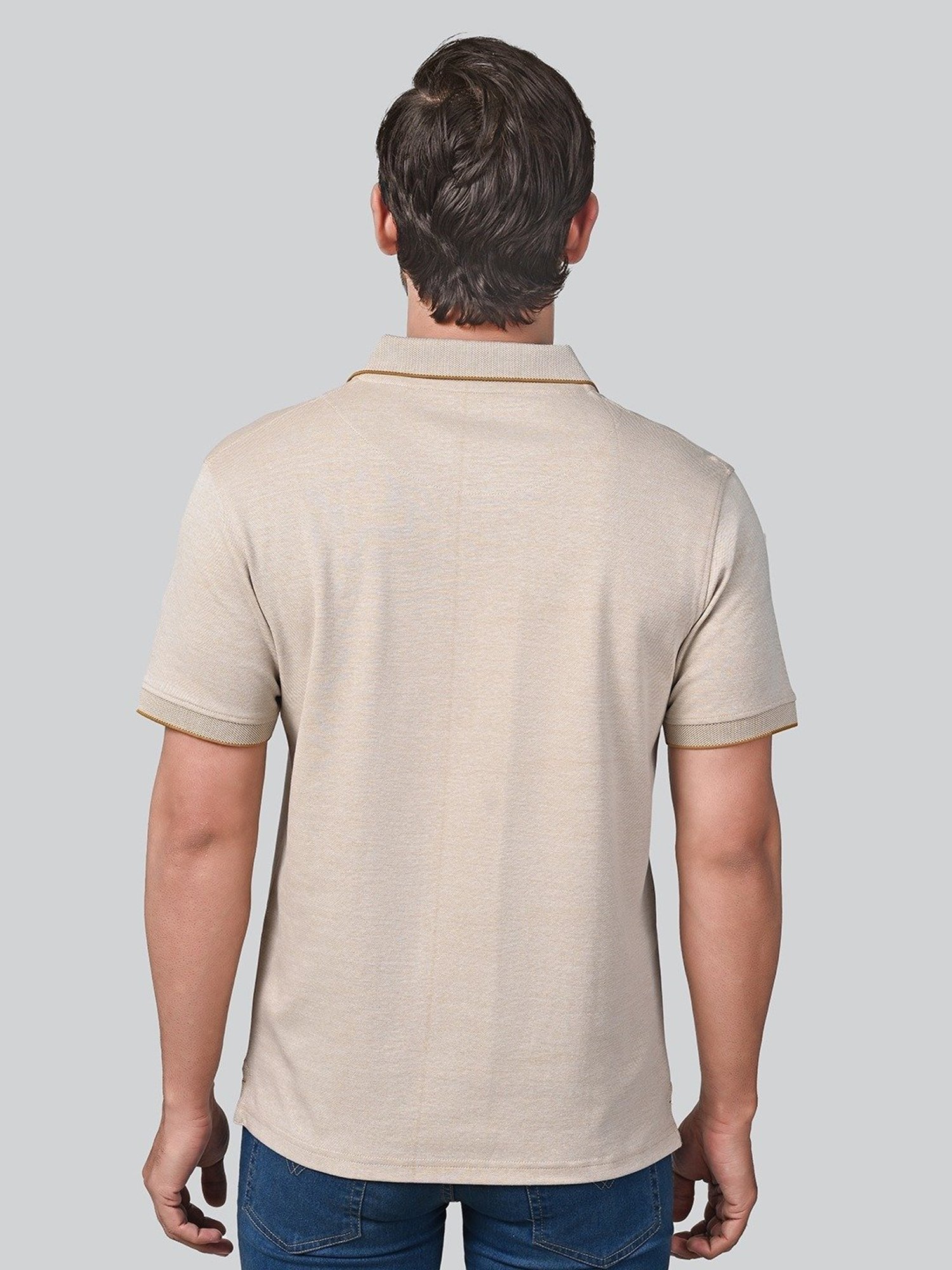 Lux Nitro Beige Cotton Regular Fit Texture Polo T-Shirt
