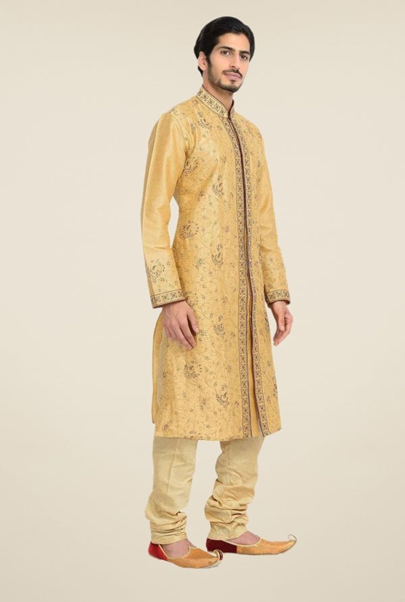 Manyavar Brown Self Design Kurta & Churidar Set