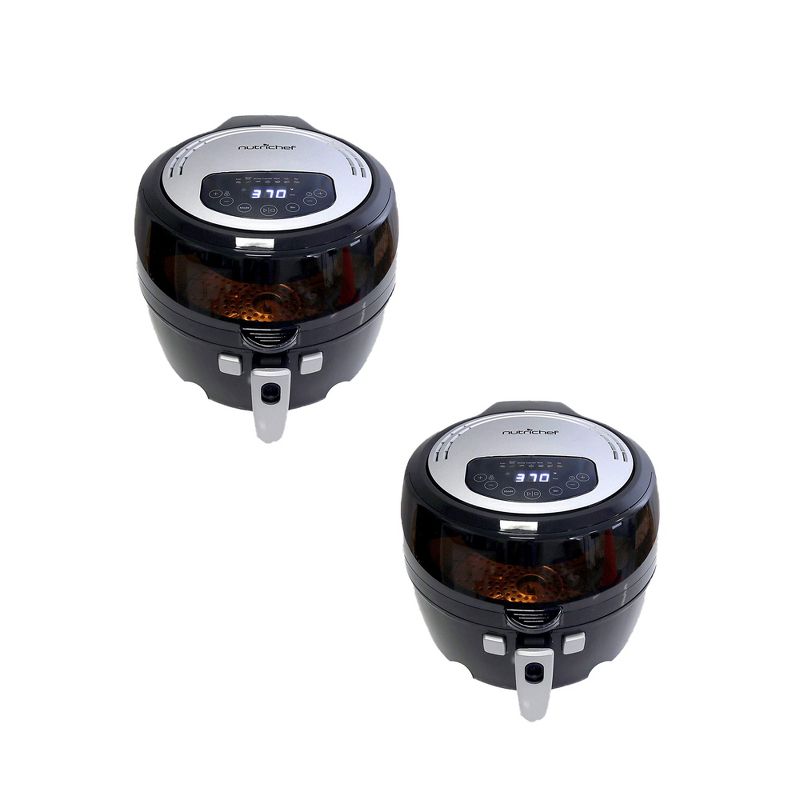 NutriChef PKAIRFR75 Kitchen Countertop Electric 1350 Watt Air Fryer Oven Cooker with Grill Plate and 6.8 Quart Cooking Basket (2 Pack)