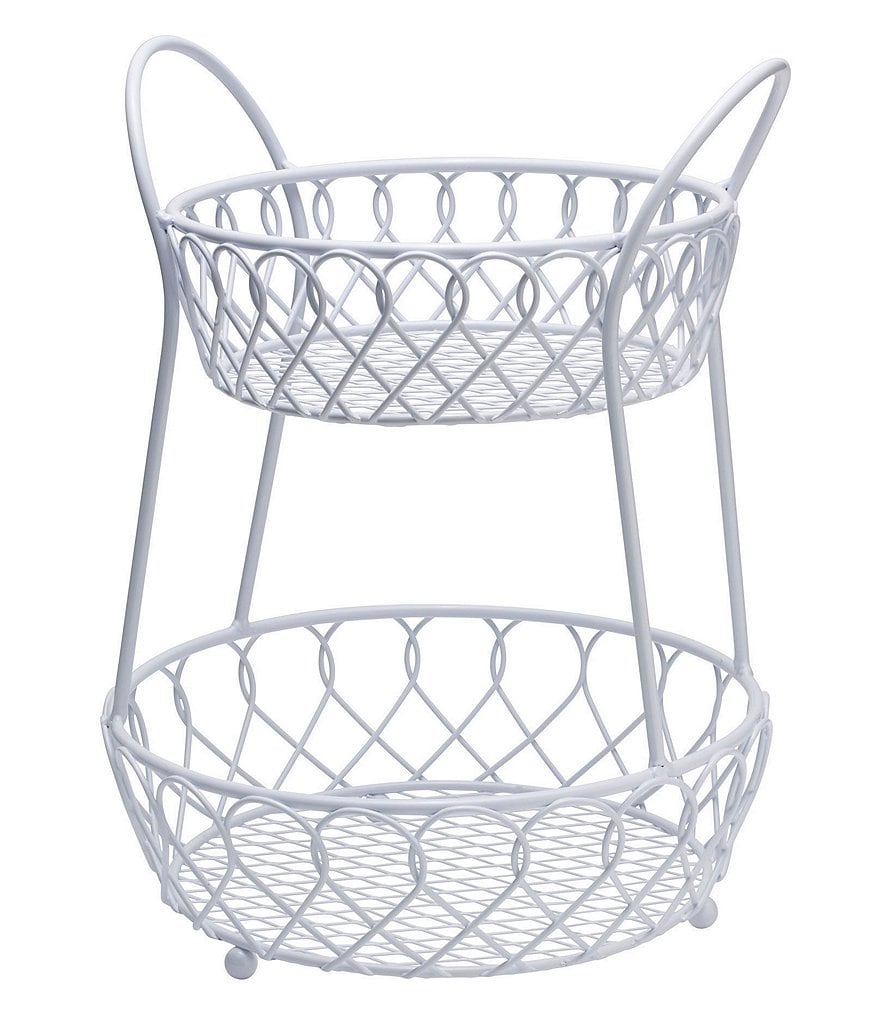 Gourmet Basics by Mikasa White 2-Tier Loop & Lattice Basket