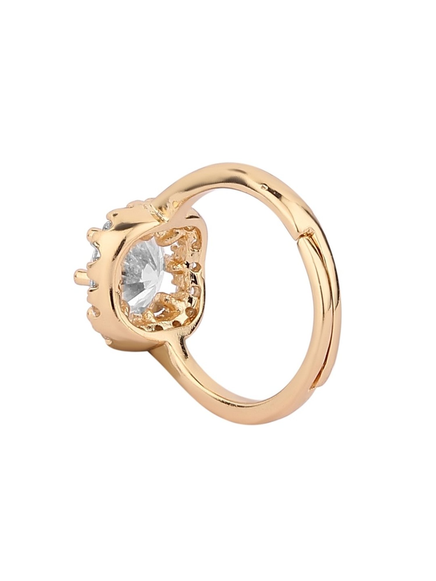 Lilly & Sparkle Brass Gold Plated CZ Stone Studded Square Finger Ring