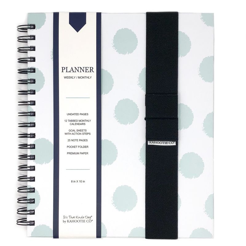 Undated Weekly Planner 8"x10", Book Band & Stickers Bundle Teal Polka Dots - Kahootie Co
