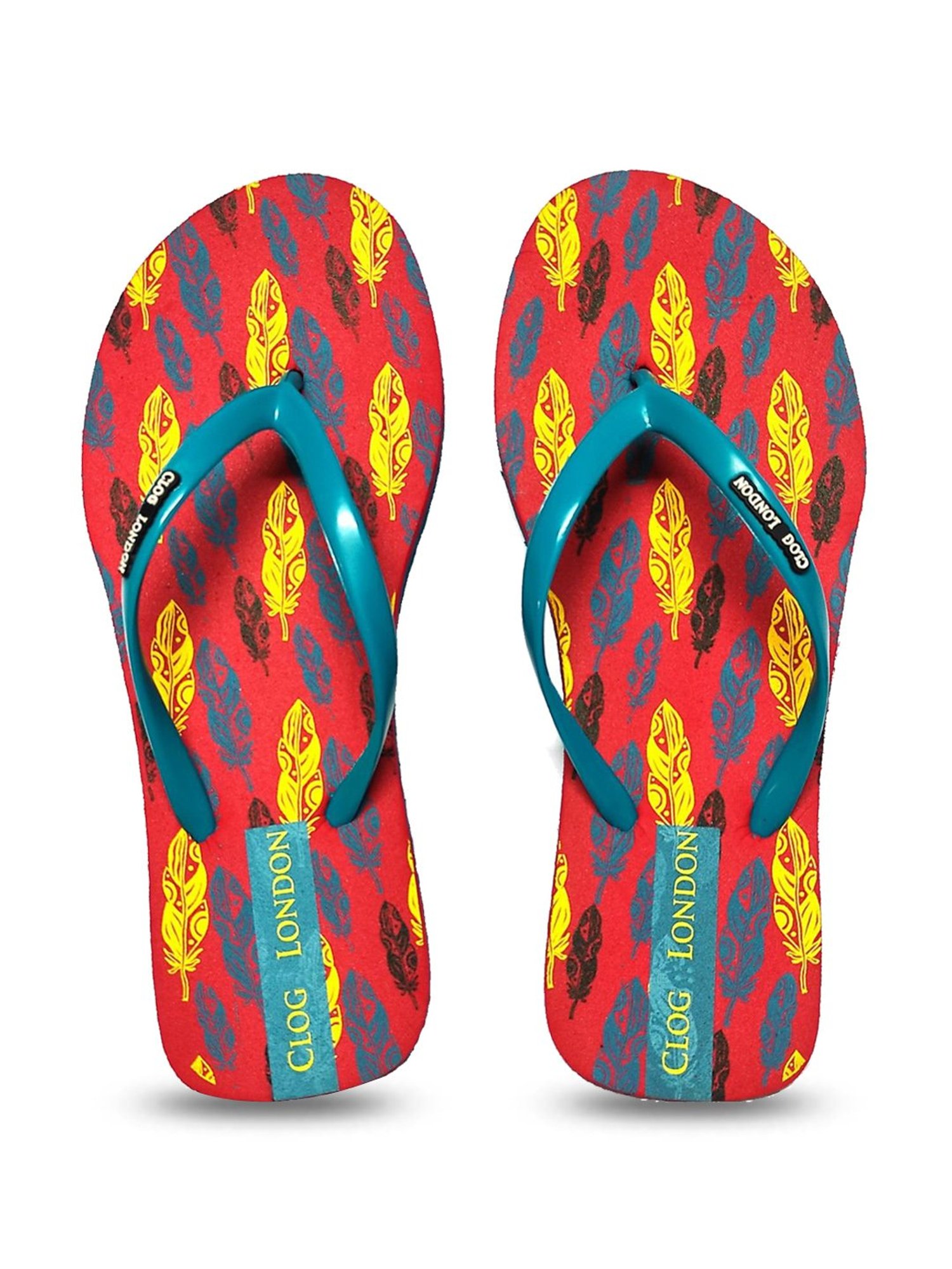 Clog London Women's Blue & Red Printed Flip Flops