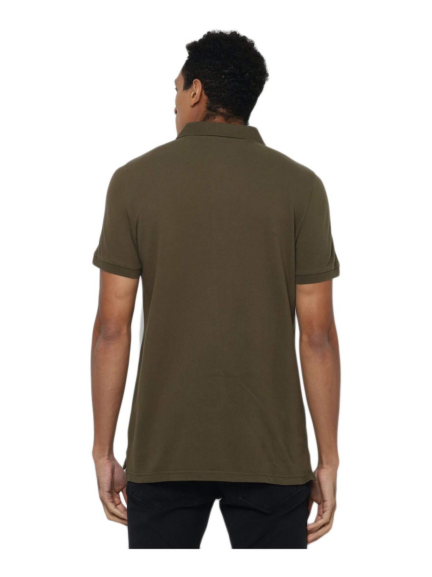 American Eagle Outfitters Olive Green Cotton Slim Fit Polo T-Shirt