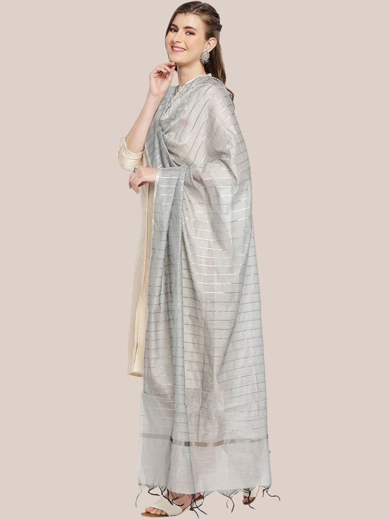 Dupatta Bazaar Silver Striped Dupatta