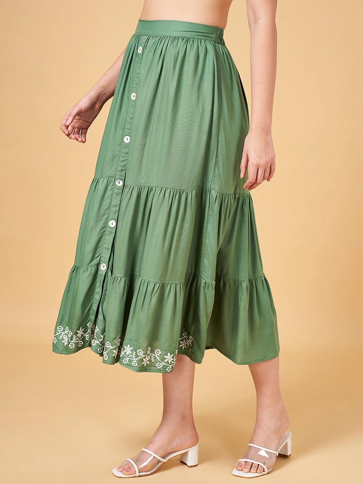 Honey by Pantaloons Green Embroidered A-Line Skirt