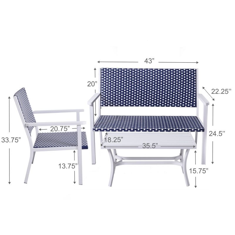 Peaktop 4pc Wicker Patio Conversation Set - Coastal - Teamson