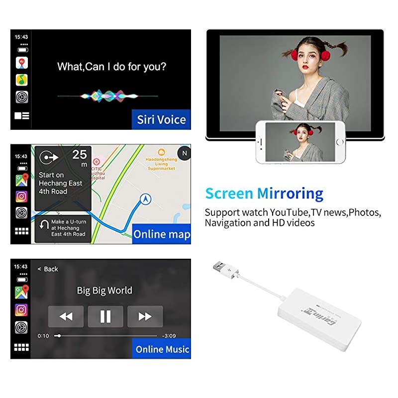 CarPlay Wireless to Android Head Unit, and Wired Android Auto, USB Dongle Compatible with all Android 4.4 or above Car Radio USB connection, Support Online Upgrade of APP & Box Version