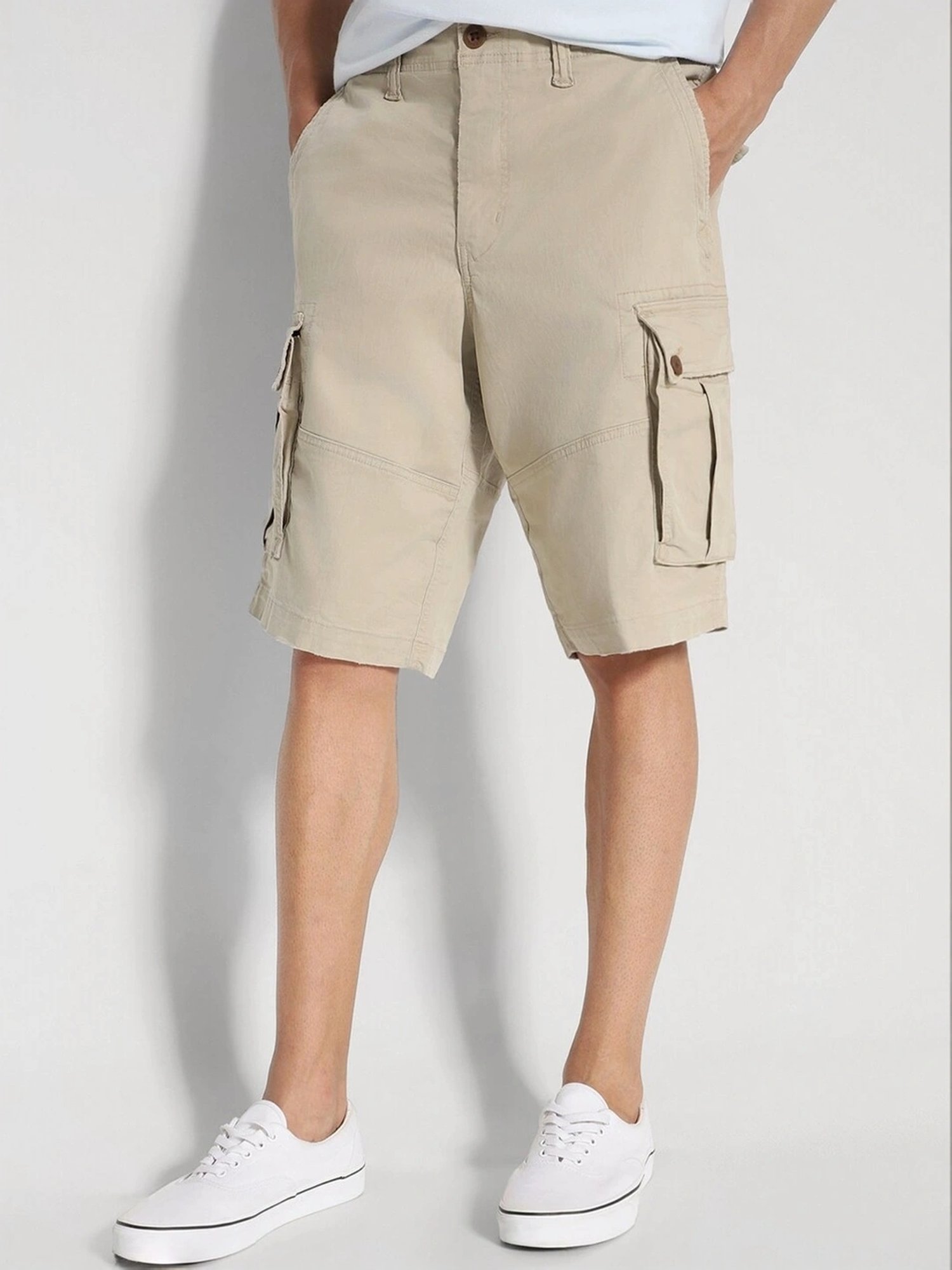 American Eagle Beige Cotton Regular Fit Cargo Shorts