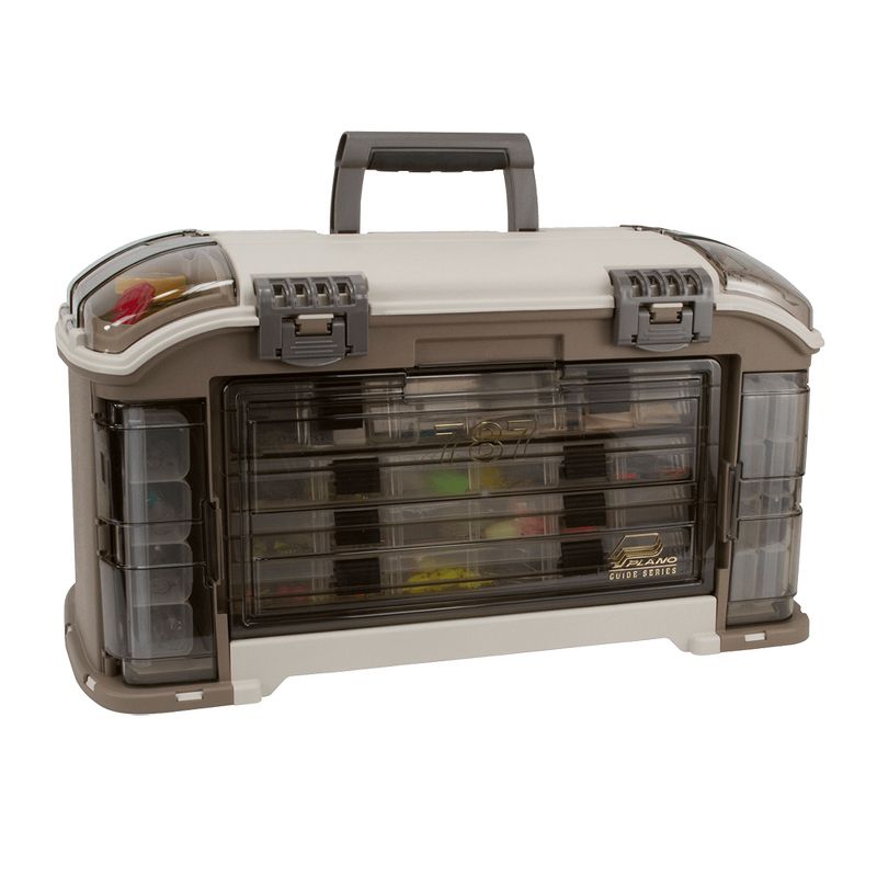 Plano Guide 787 Series Angled StowAway Rack Tackle Box Case System for Fishing Storage with 5 Removable Bait Utility Boxes, Sandstone