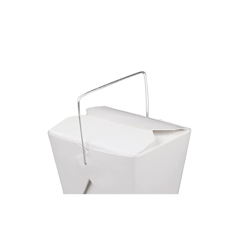 Pack] 16 oz 4 x 3" Wire Handle Rectangle Paper Take Out Food Containers, Plain White Half Quart Chinese Asian to Go Boxes
