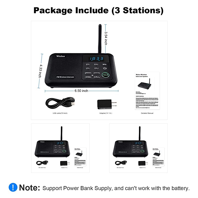 Intercoms Wireless for Home 1 Mile Range 22 Channel 100 Digital Code Display Screen Wireless Intercom System for Home House Business Office Room to Room Intercom Communication3Stations Black