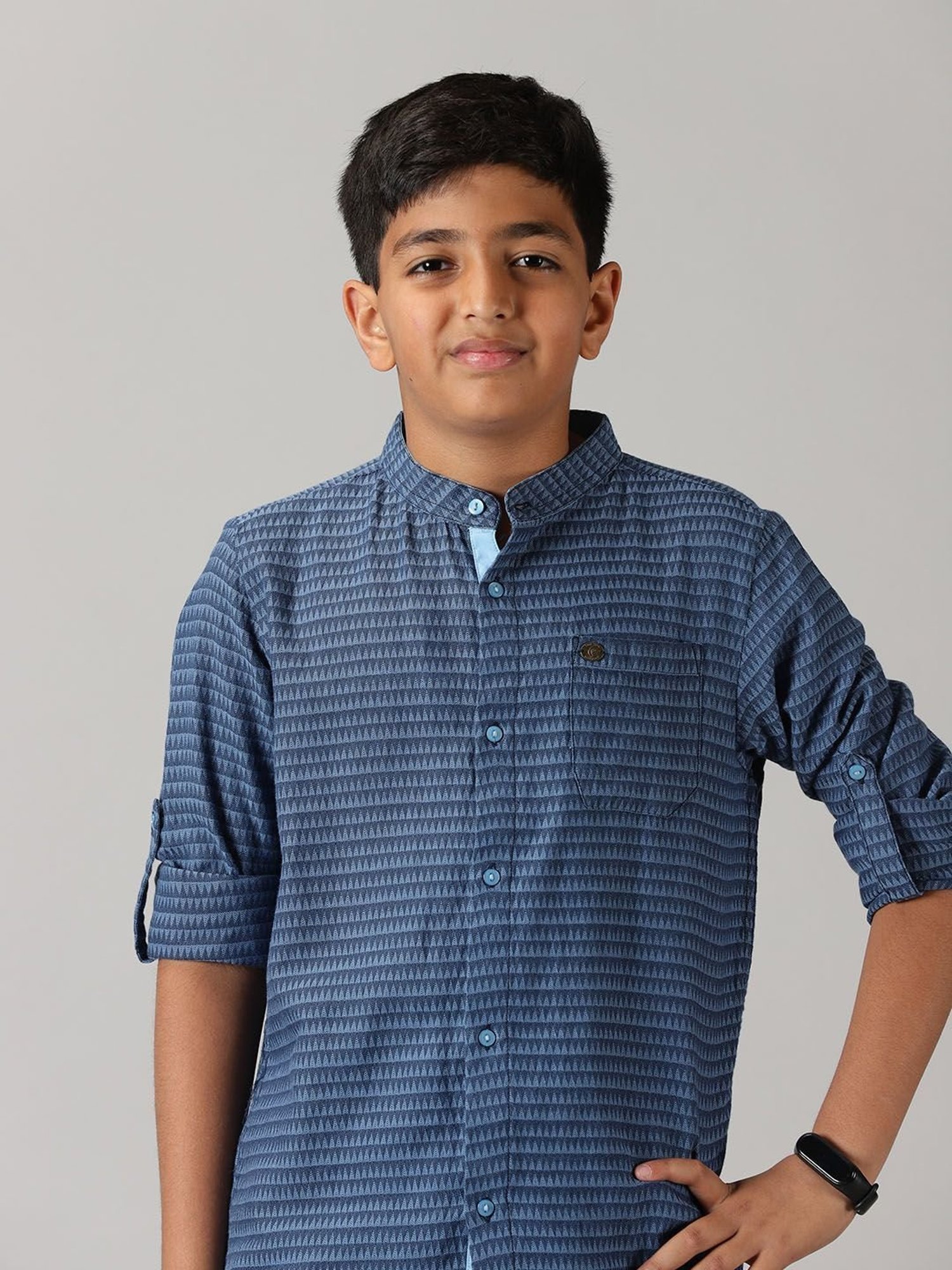 Kiddopanti Kids Navy Printed Full Sleeves Shirt