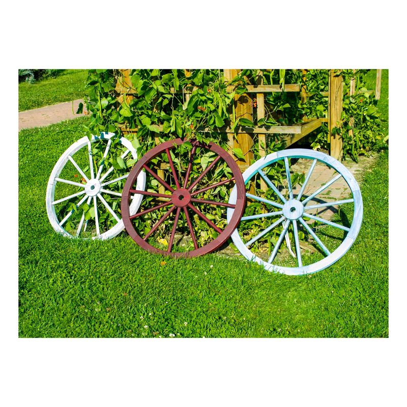 30" Wood Freestanding Wagon Wheels Lawn - 3pk Red/White/Blue - Backyard Expressions