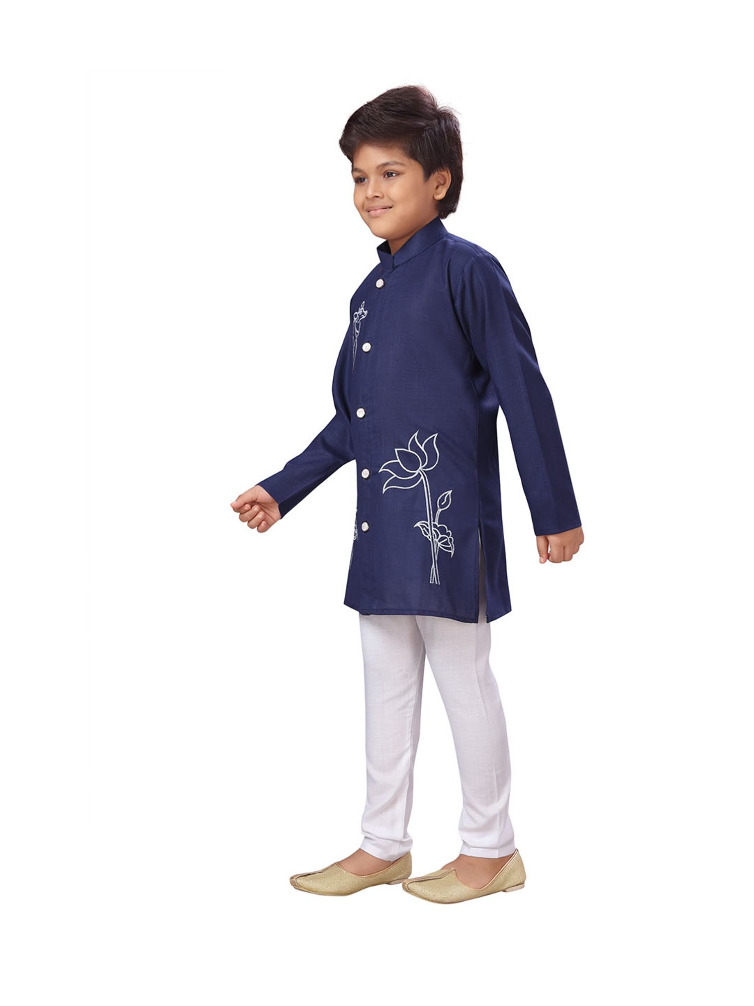 Ahhaaaa Kids Navy & White Printed Kurta with Pyjamas