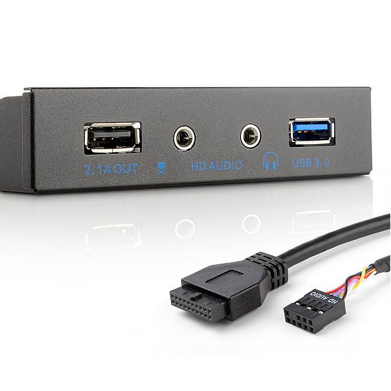 USB 3.0 + USB 5V/2.4A Charge Port 3.5 Inch Front Panel Hub w/ HD Audio Output Port & Microphone Input,USB 20-pin to Type-A Female Adapter Cable w/ 3.5" Floppy Bay Bracket,BC 1.2 5V/ 2.4A Charging