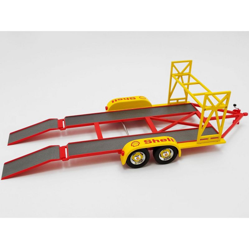 Tandem Car Trailer with Tire Rack "Shell Oil" Yellow 1/18 Diecast Model by GMP