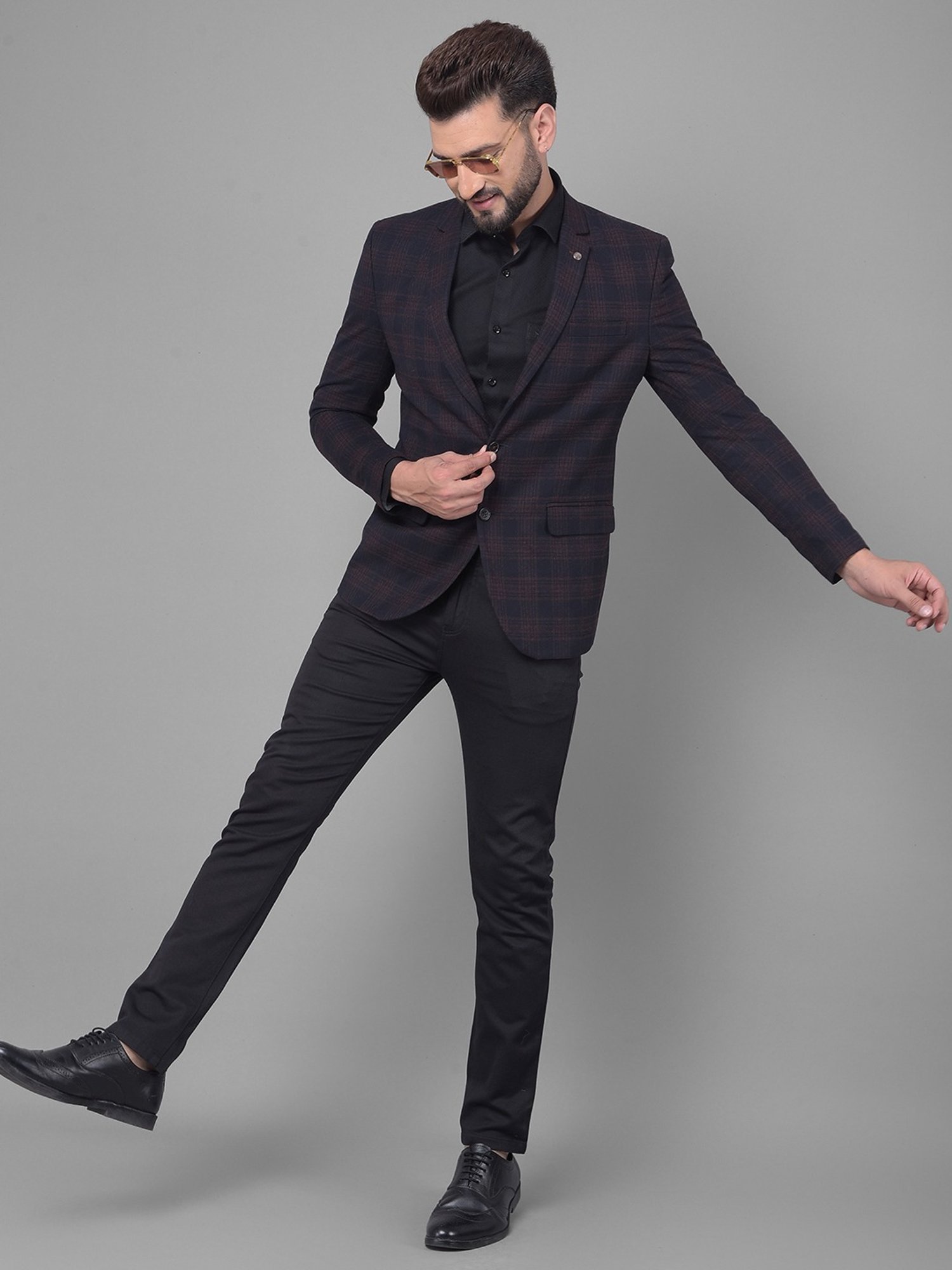 Crimsoune Club Black Slim Fit Checks Blazer
