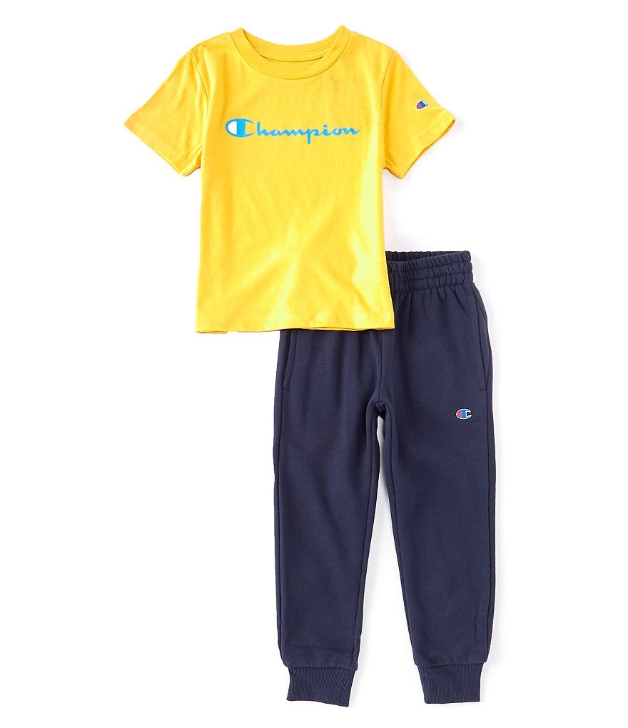 Champion Little Boys 2T-7 Short-Sleeve Signature Logo Tee & Fleece Jogger Set