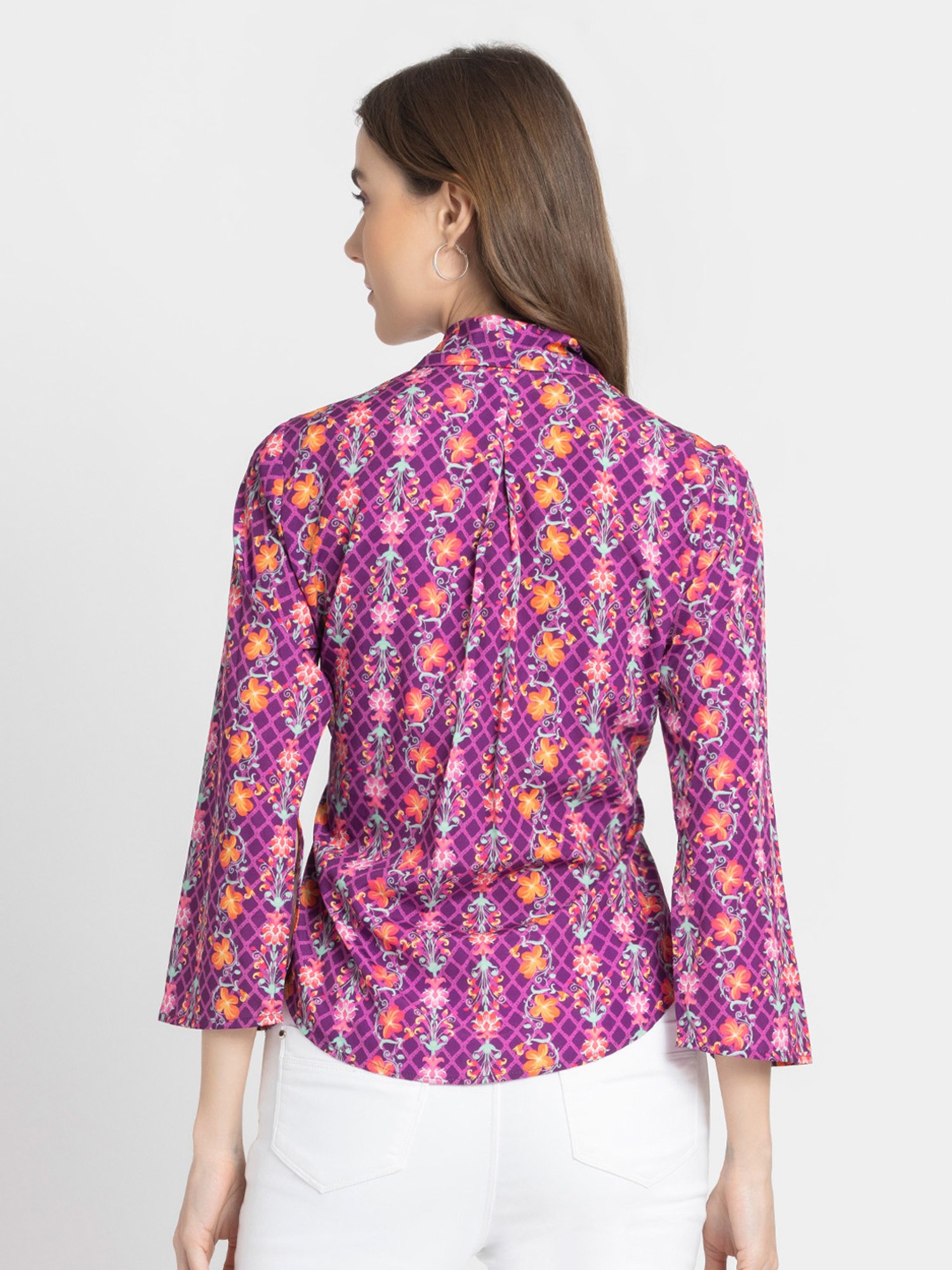 SHAYE Purple & Orange Floral Print Top