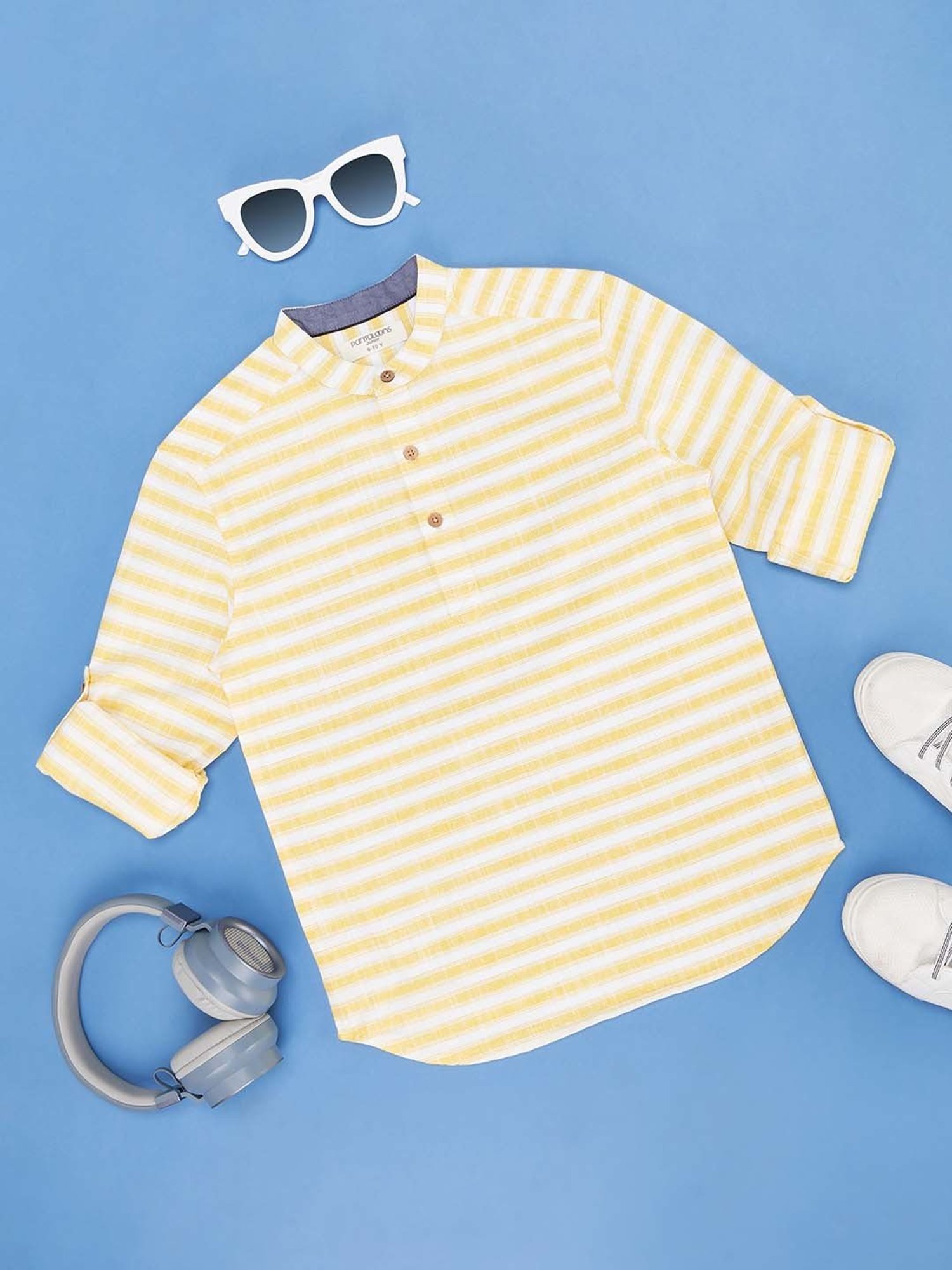 Pantaloons Junior Yellow & White Cotton Striped Full Sleeves Shirt