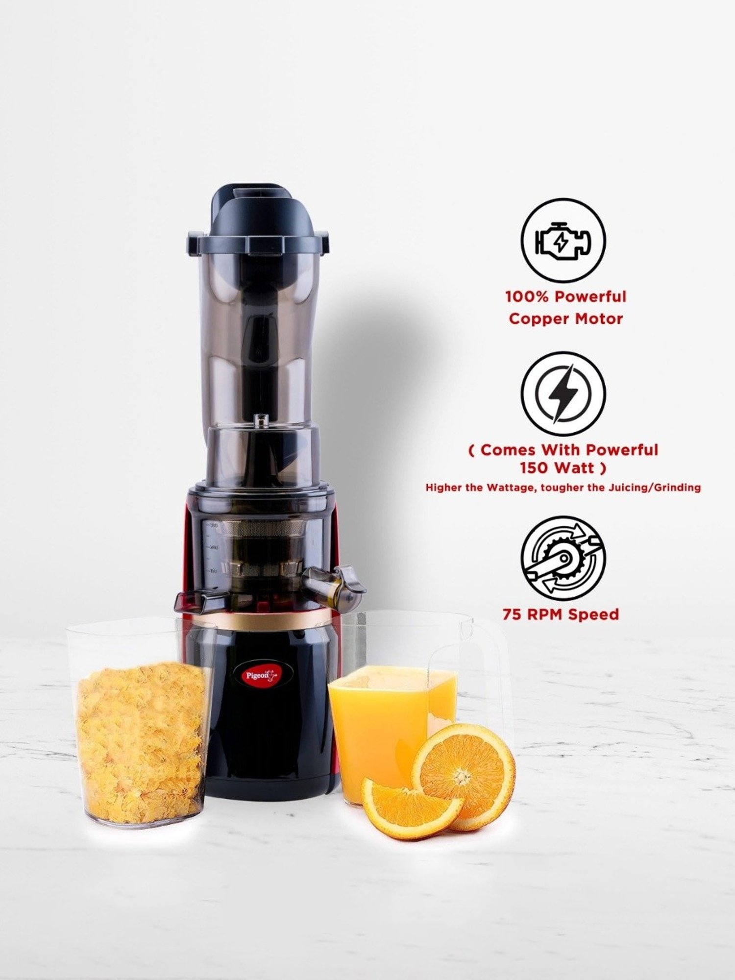 Pigeon Juicer 150W with Separate Juice & Pulp Cups (Red & Black)