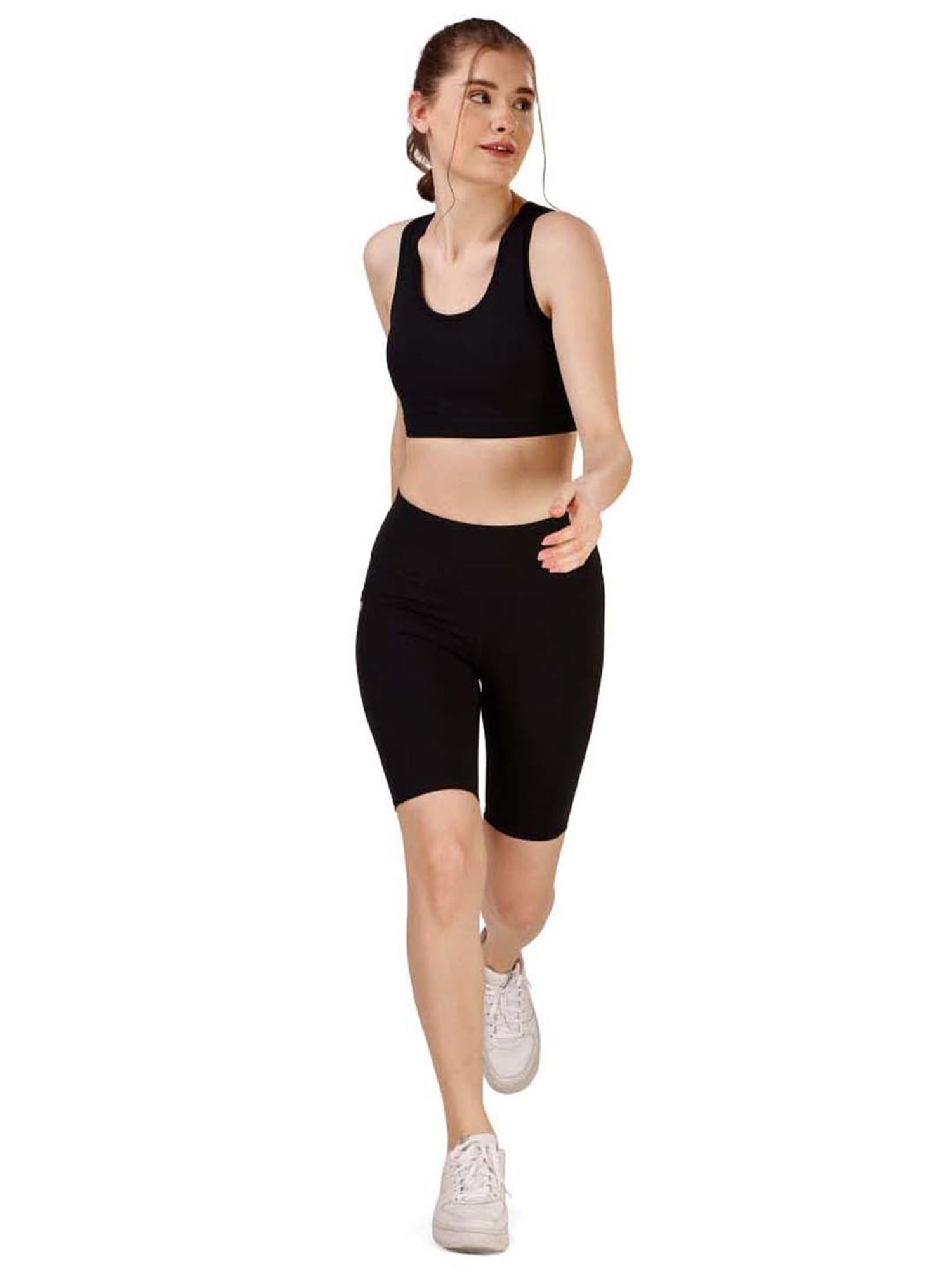 Soie Black Sports Bra Shorts Set
